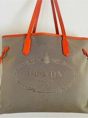 PRADA Canvas Logo Tote Bag
